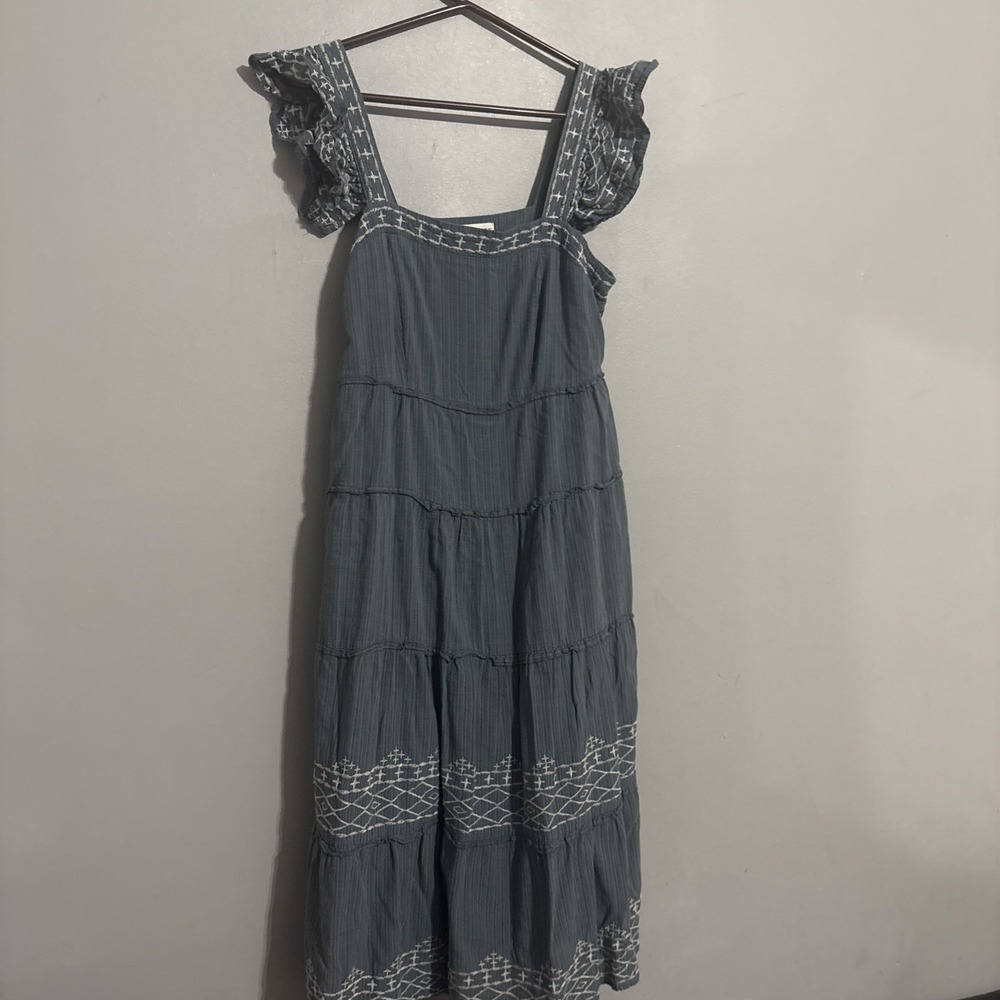 Knox Rose Tiered Midi Dress Embroidered Flutter Sleeve Size Small Peasant BOHO